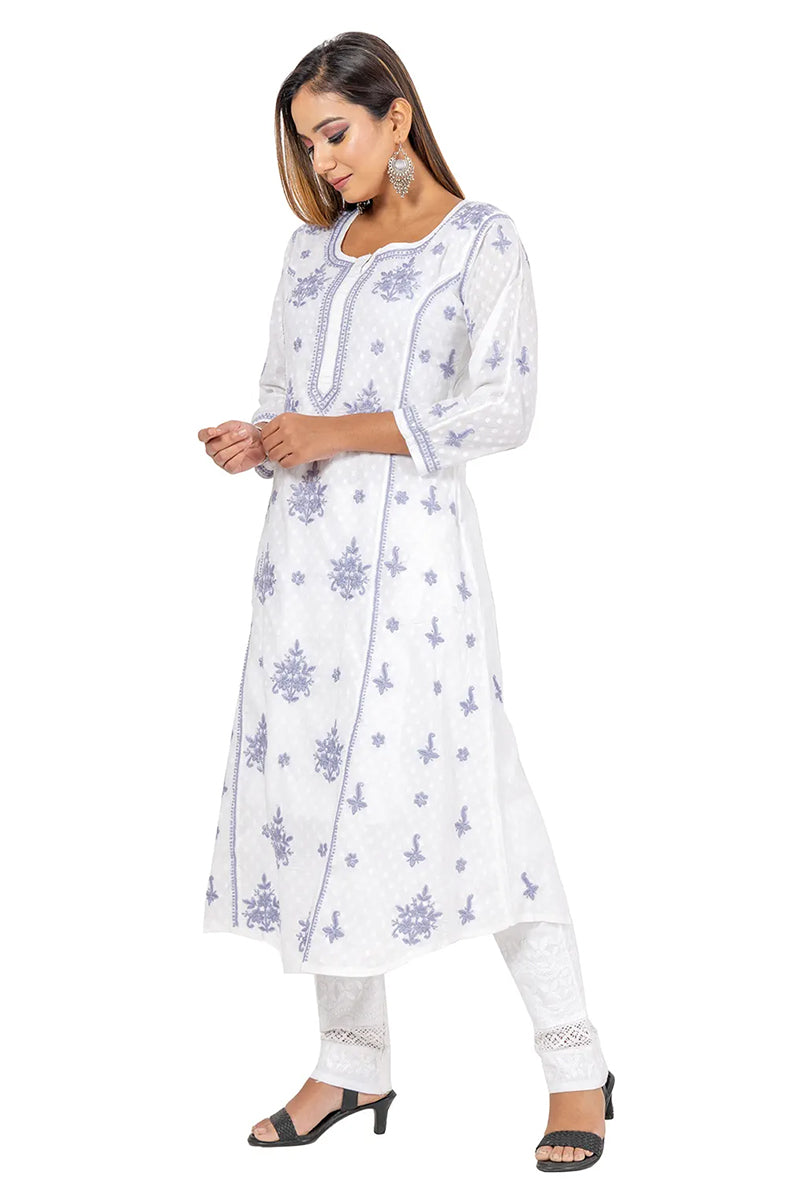 Fabnuma Handcrafted  Chikankari White Cotton Kurti - Fabnuma