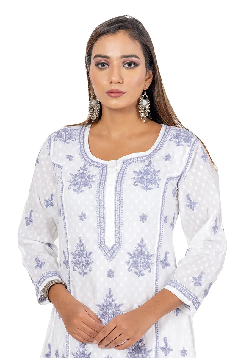 Fabnuma Handcrafted  Chikankari White Cotton Kurti - Fabnuma