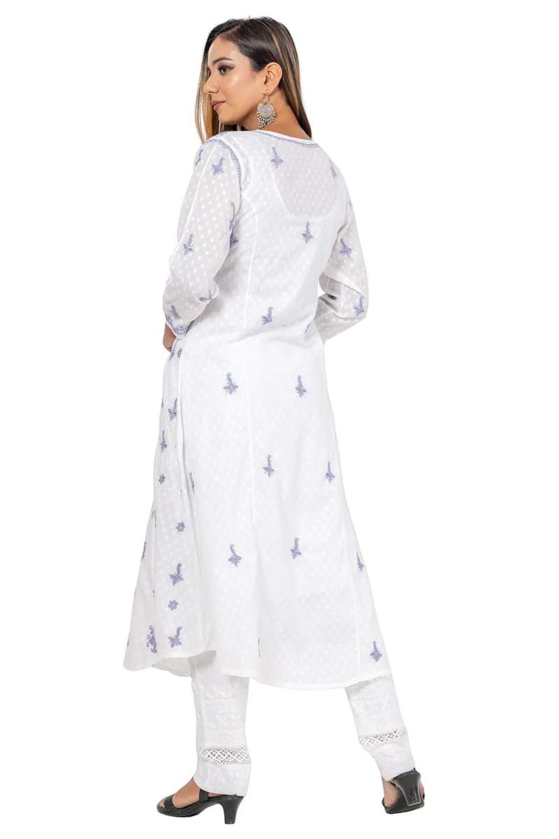 Fabnuma Handcrafted Chikankari White Cotton Kurti - Fabnuma