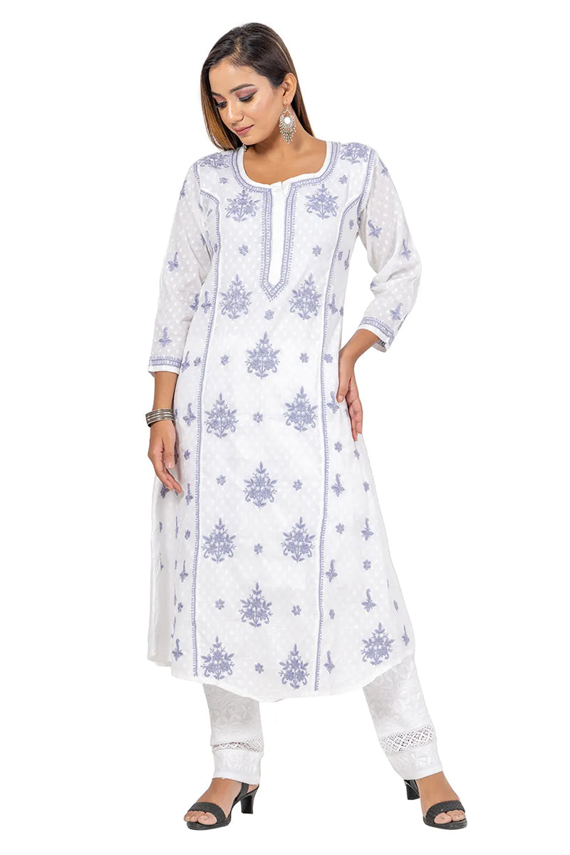 Fabnuma Handcrafted  Chikankari White Cotton Kurti - Fabnuma