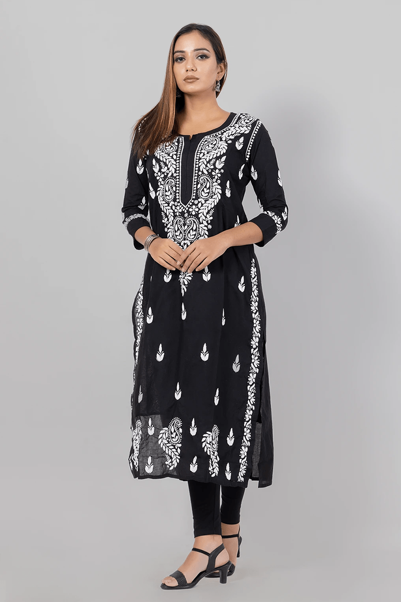 Fabnuma Handcrafted  Chikankari Black Cotton Kurti - Fabnuma