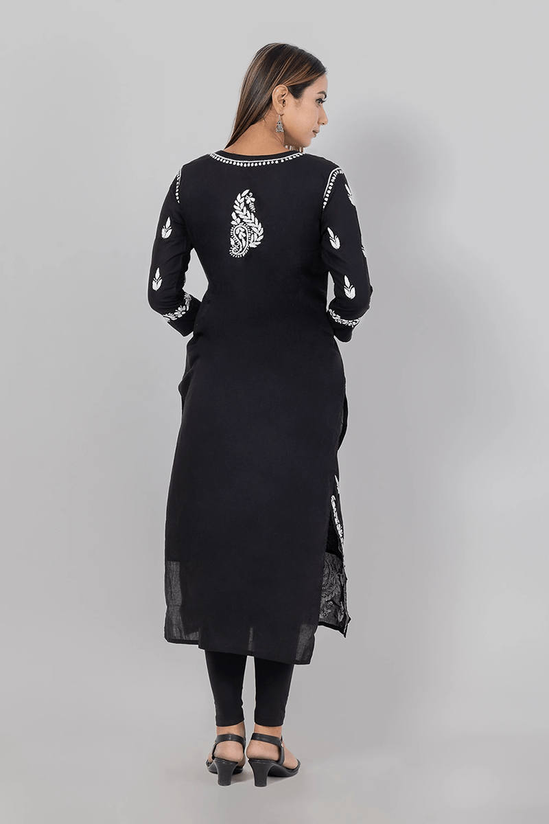 Fabnuma Handcrafted  Chikankari Black Cotton Kurti - Fabnuma
