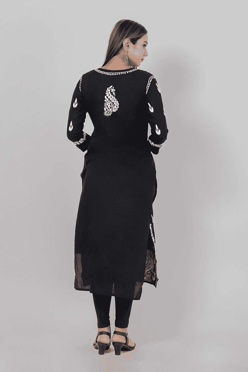 Fabnuma Handcrafted Chikankari Black Cotton Kurti - Fabnuma