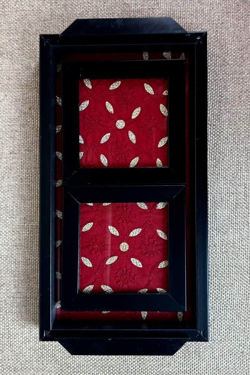Maroon Handcrafted Lucknowi Chikankari Tray & Tea Coaster Set With hand-embroidered Lucknowi Chikankari