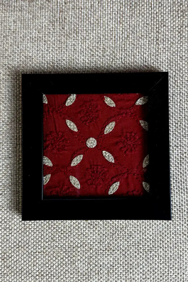 Maroon Handcrafted Lucknowi Chikankari Tray & Tea Coaster Set With hand-embroidered Lucknowi Chikankari