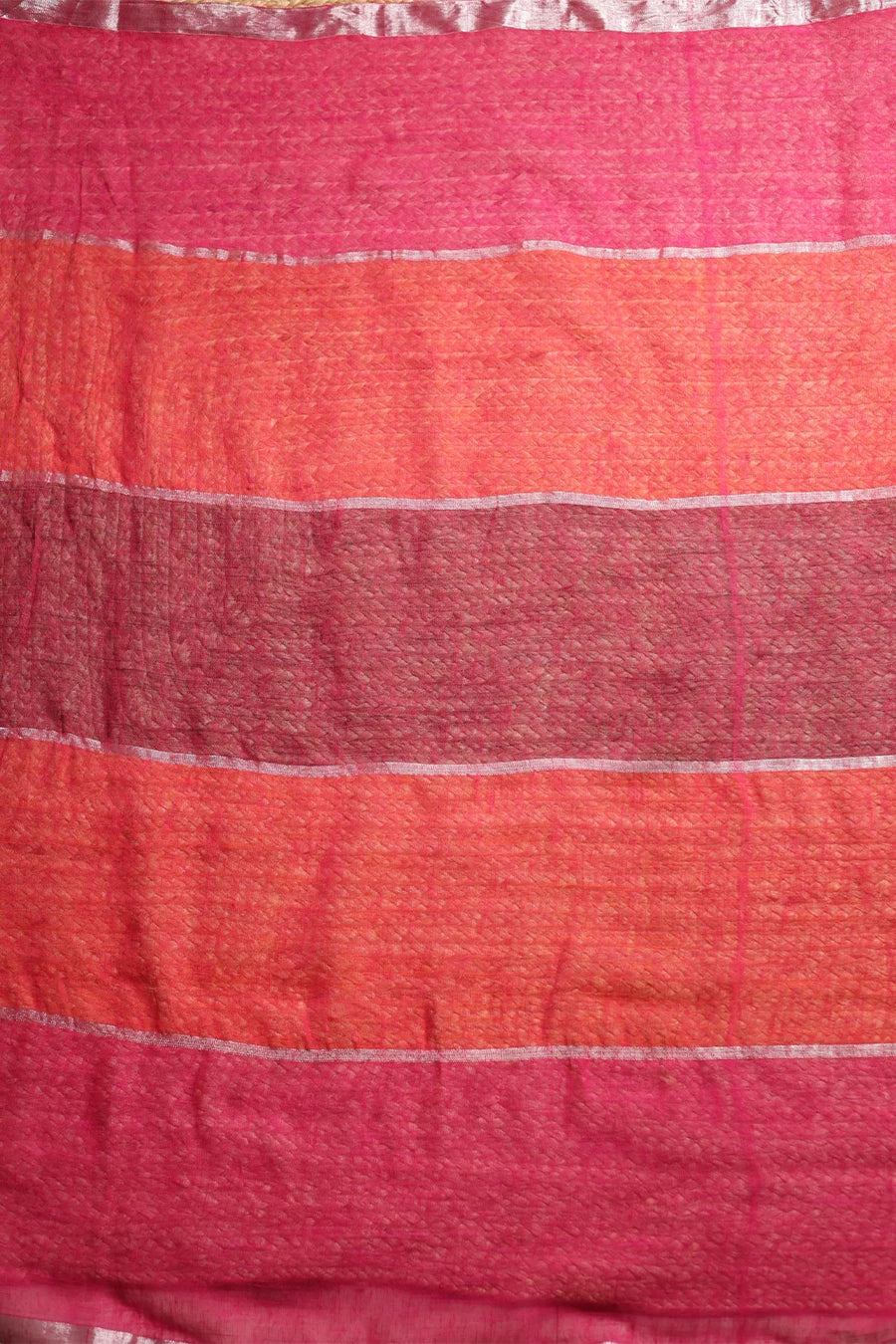 Breezy Beauty - Pink & Orange Multicolor Linen Checks Saree MeMaana