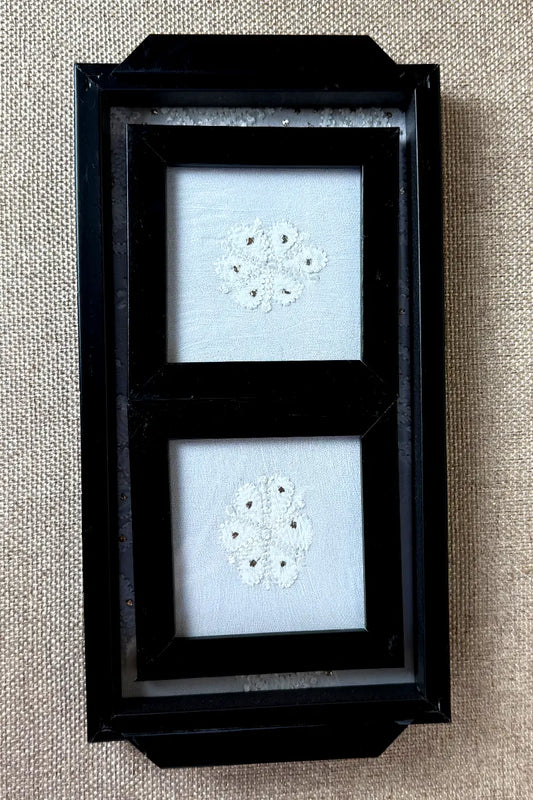 White Handcrafted Lucknowi Chikankari Tray & Tea Coaster Set With hand-embroidered Lucknowi Chikankari