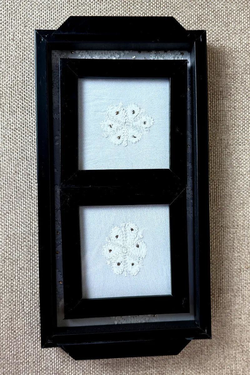 White Handcrafted Lucknowi Chikankari Tray & Tea Coaster Set With hand-embroidered Lucknowi Chikankari