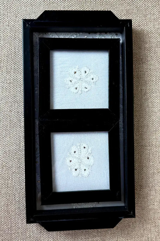 White Handcrafted Lucknowi Chikankari Tray & Tea Coaster Set With hand-embroidered Lucknowi Chikankari