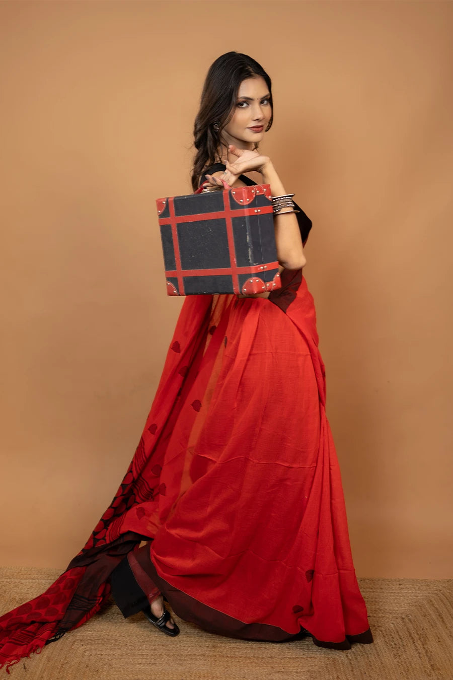 Airloom Edit red Bengal handloom khadi cotton saree