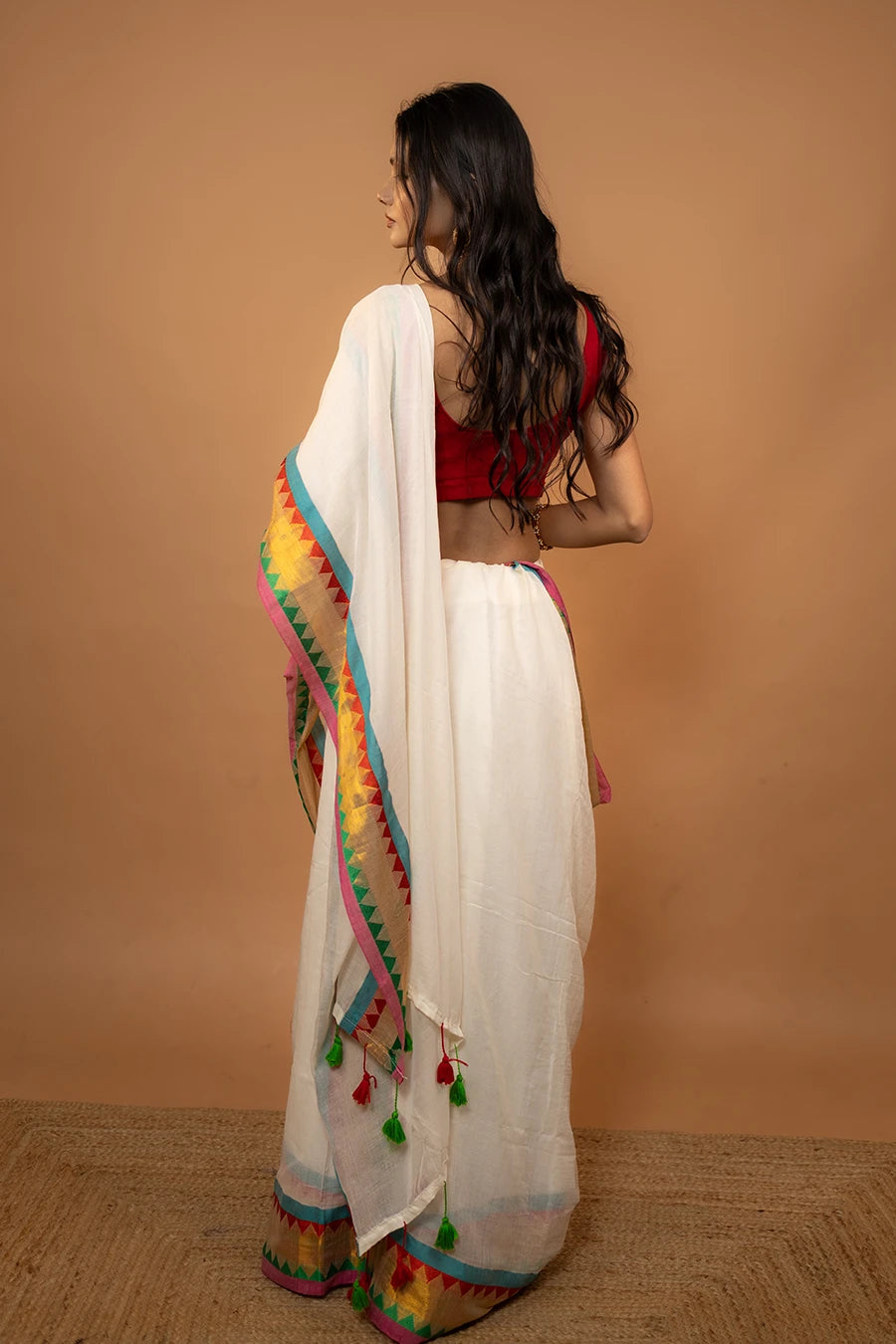 Chaand cream pure mul cotton saree with zari border