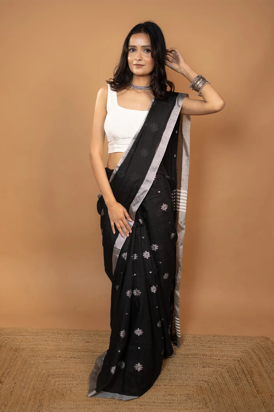 Black Bengal handloom khadi cotton saree