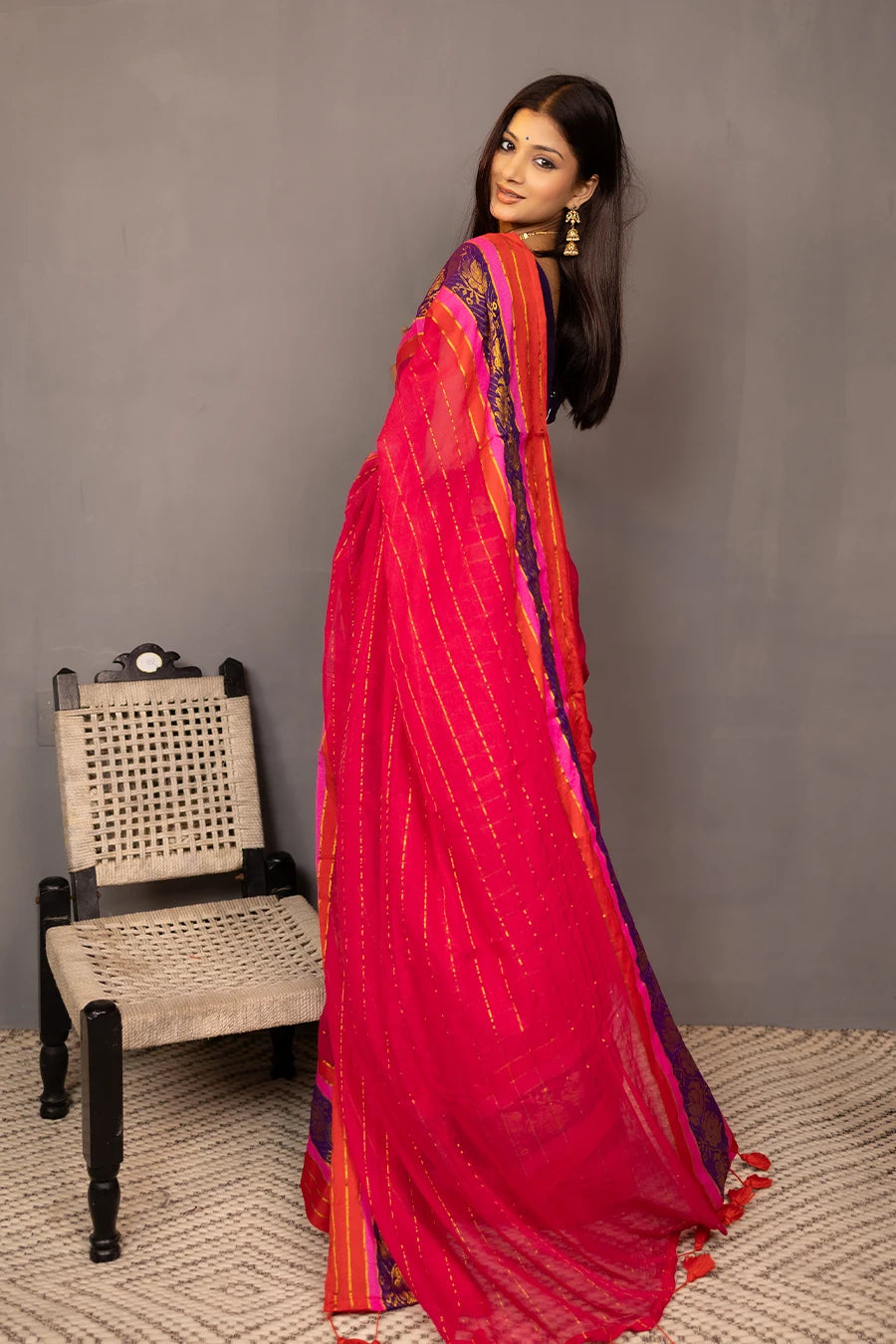 Mulmul Cotton Saree with Tassels MeMaana