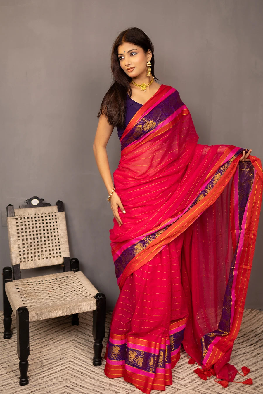 Mulmul Cotton Saree with Tassels MeMaana
