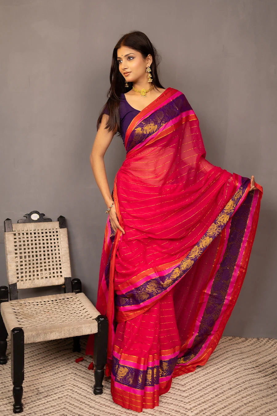 Mulmul Cotton Saree with Tassels MeMaana