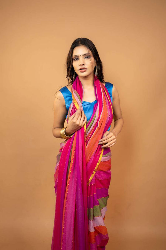 Multi colour striped pure mulmul cotton saree
