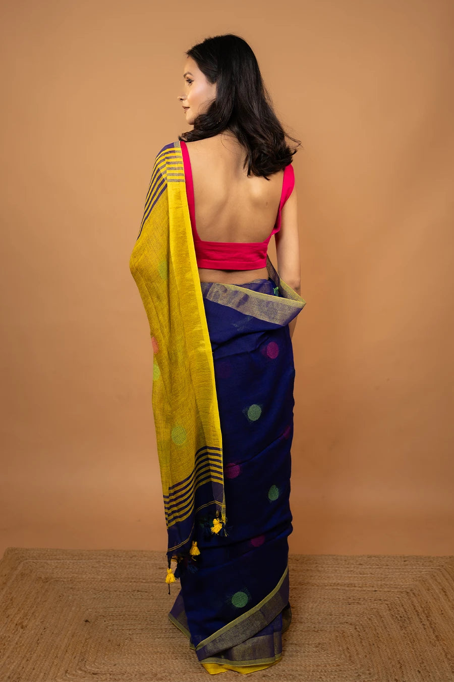 Royal blue handloom khadi cotton saree