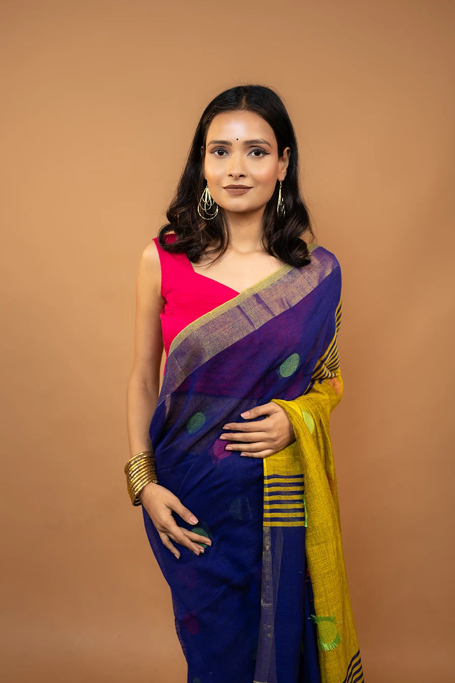 Royal blue handloom khadi cotton saree