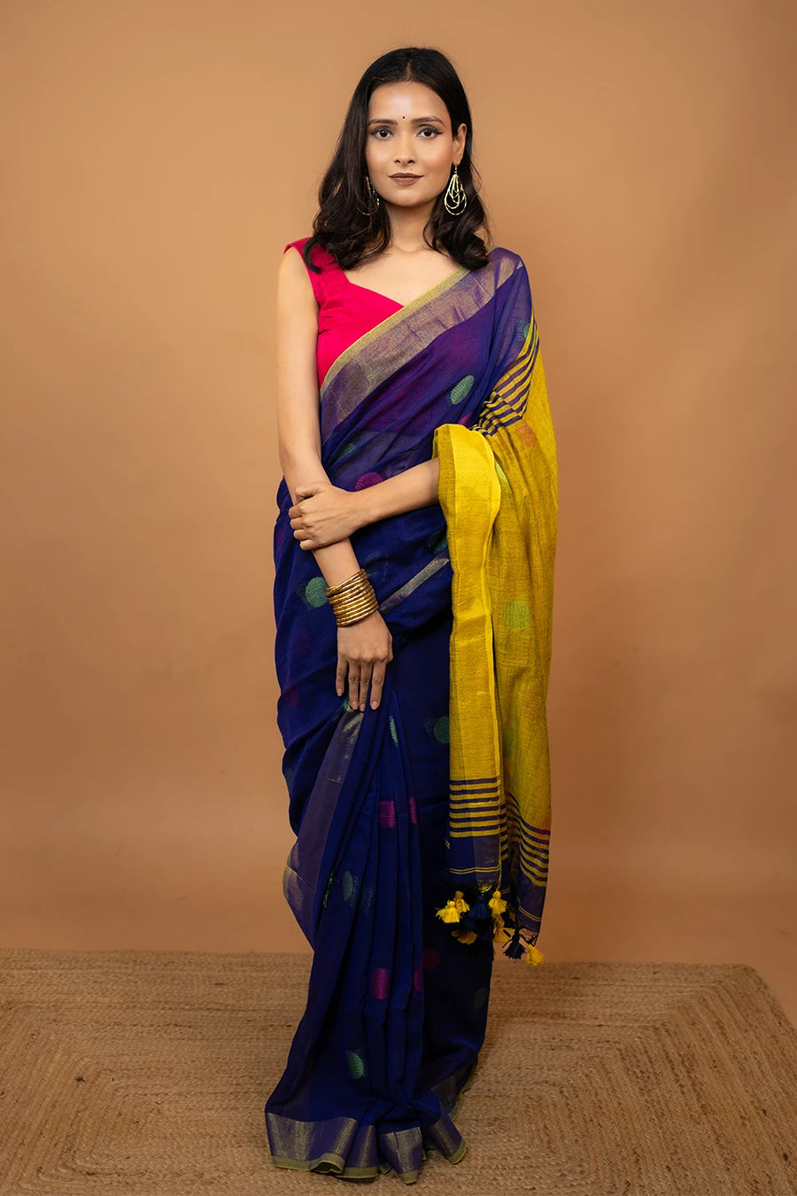 Royal blue handloom khadi cotton saree