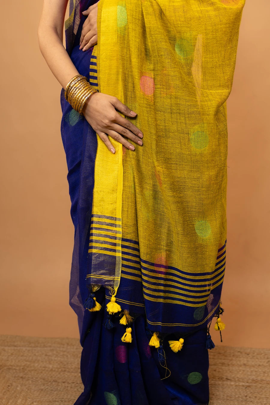 Royal blue handloom khadi cotton saree