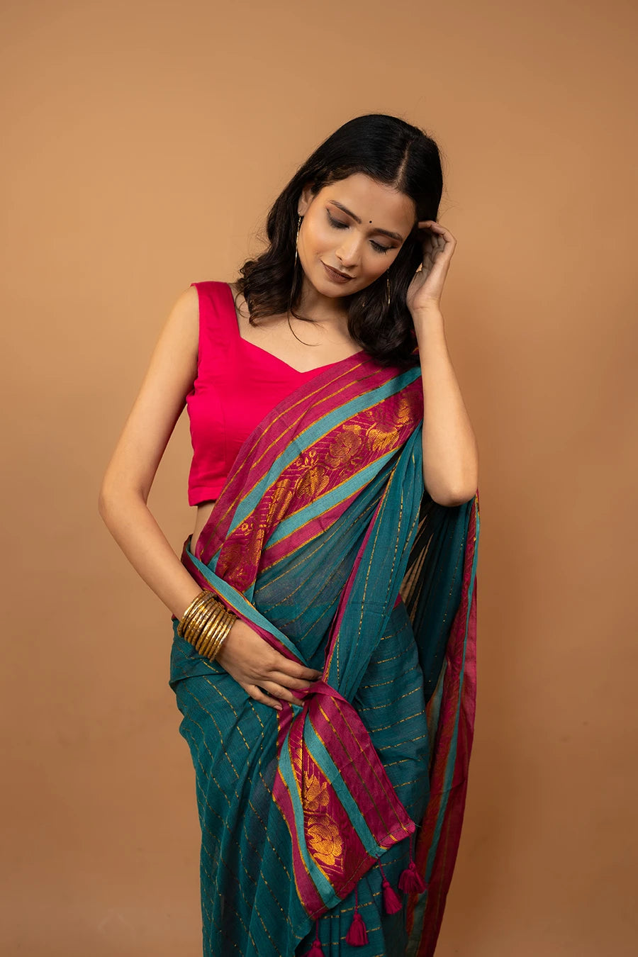 Pure mulmul cotton saree with tassels
