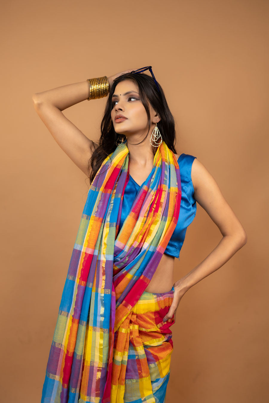 Multi color pure mulmul cotton saree with zari block