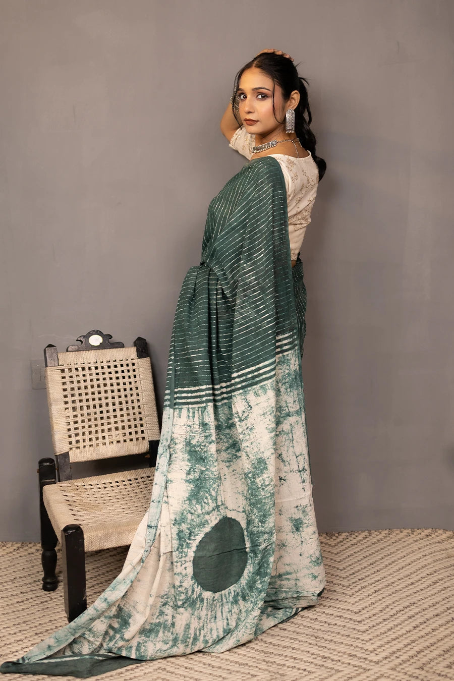 Hand Block Printed Mulmul Cotton Saree MeMaana