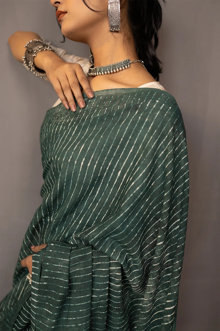 Hand Block Printed Mulmul Cotton Saree MeMaana