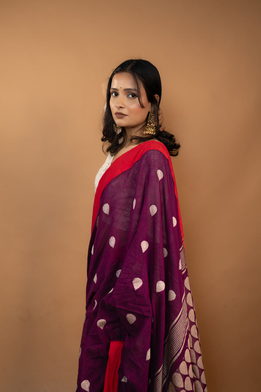 The Miransha wine Bengal handloom khadi cotton saree