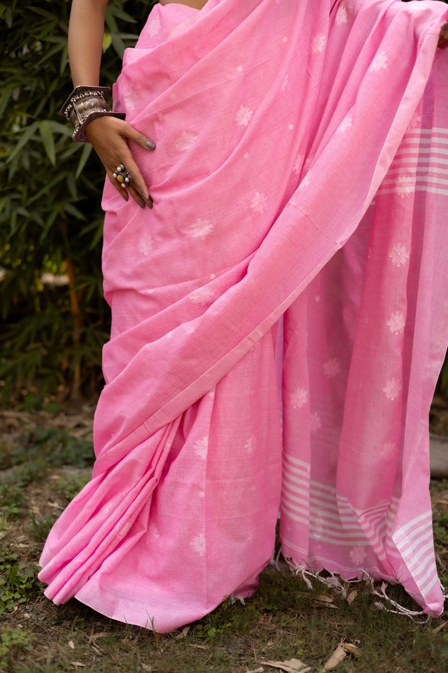 Threads of Raag pink Bengal handloom khadi cotton saree for daily wear