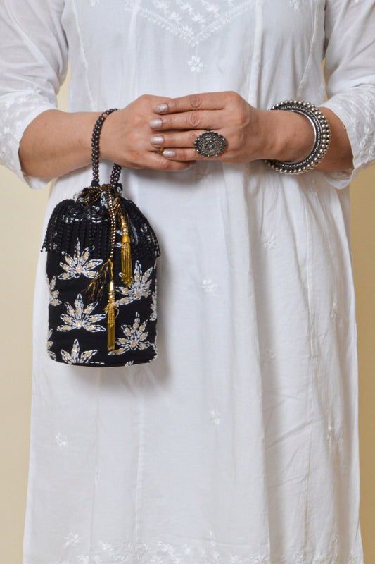 Fabnuma Handcrafted Black Georgette Chikankari Potlis - Fabnuma