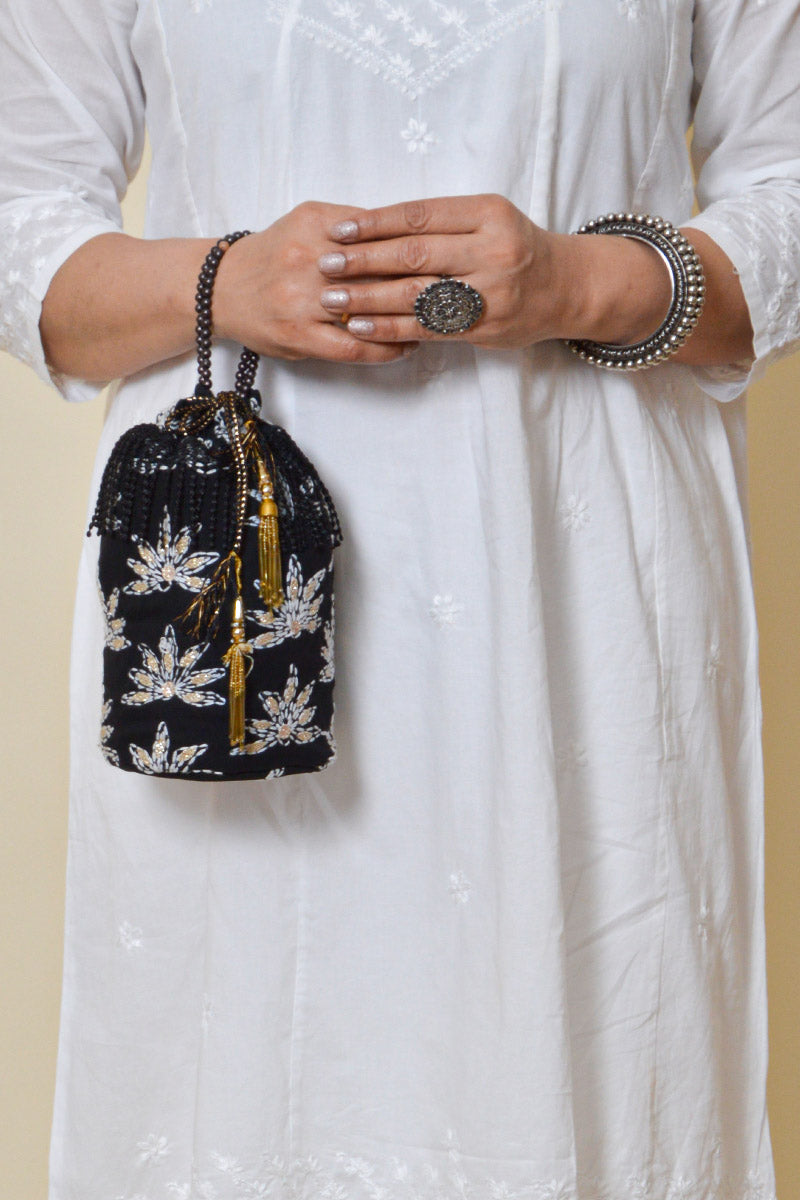 Fabnuma Handcrafted Black Georgette Chikankari Potlis - Fabnuma