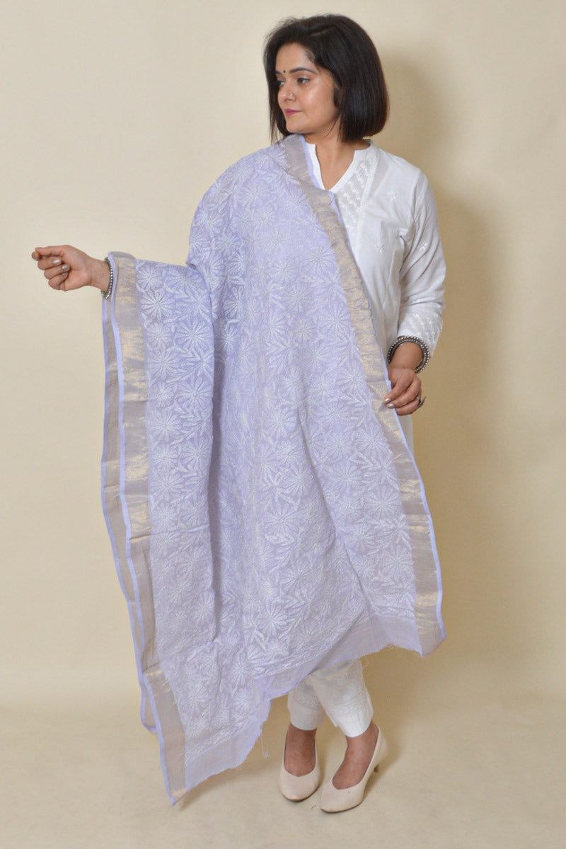 Fabnuma Handcrafted Lavender Kota Cotton Allover Chikankari Dupatta - Fabnuma
