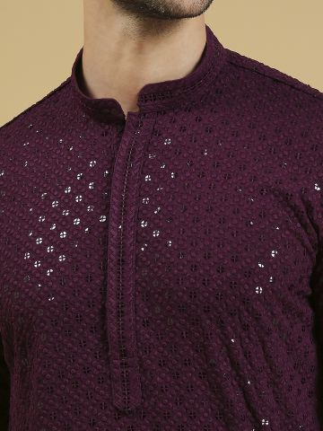 Fabnuma Handcrafted Purple Mens Chikankari Kurta - Fabnuma