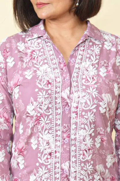 Fabnuma Handcrafted Peach Chikankari Rayon Cord Set - Fabnuma