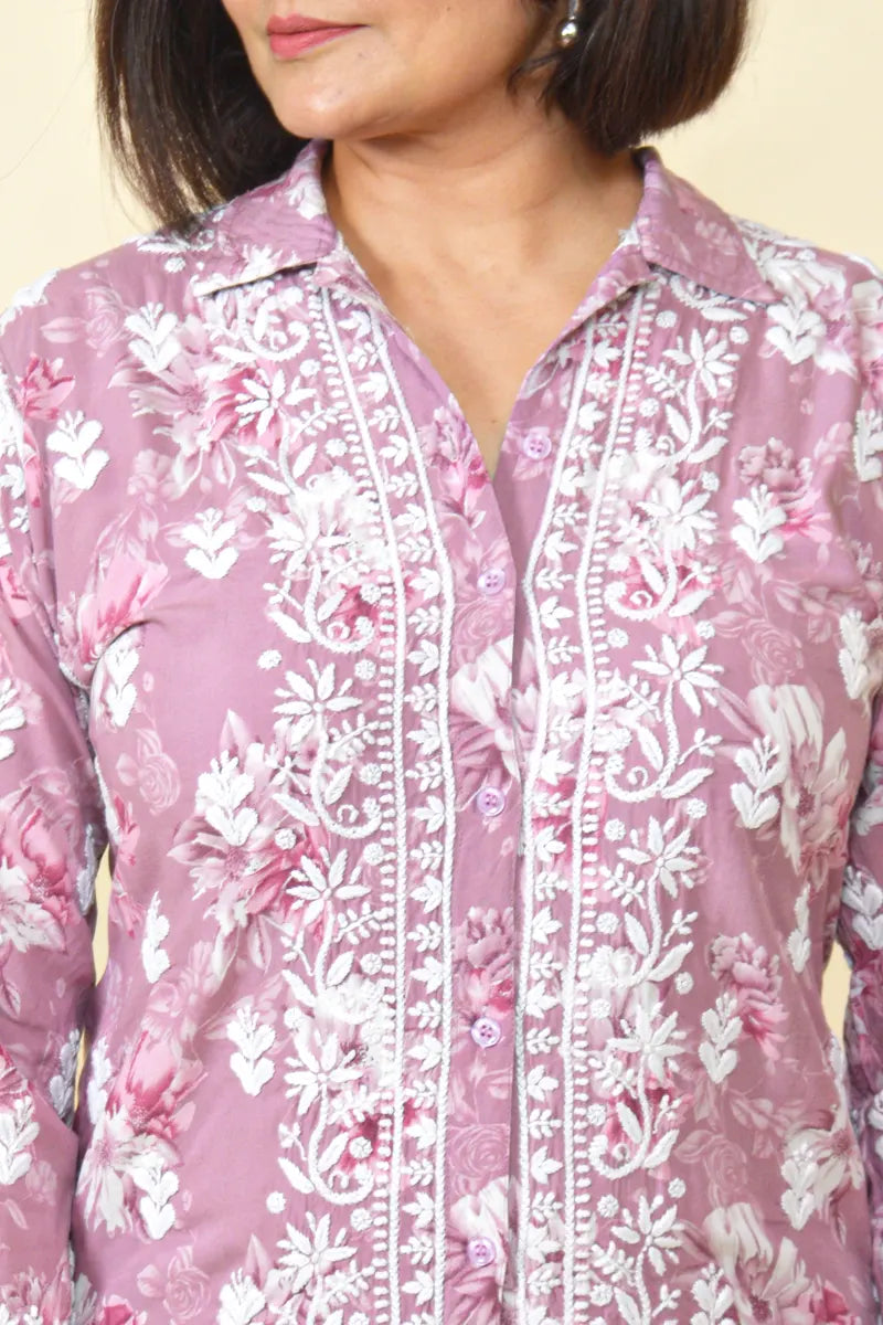 Fabnuma Handcrafted Peach Chikankari Rayon Cord Set - Fabnuma