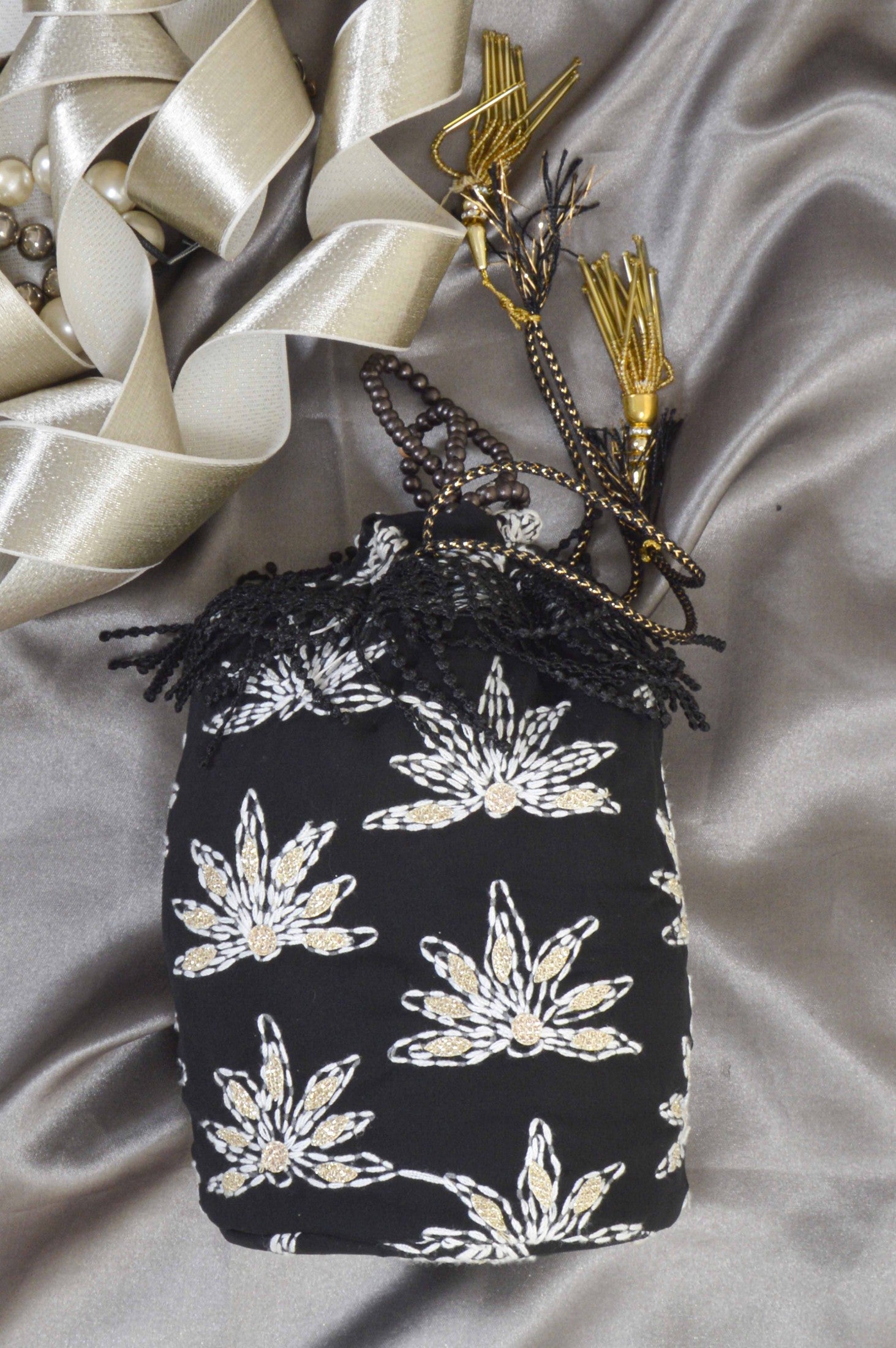 Fabnuma Handcrafted Black Georgette Chikankari Potlis - Fabnuma