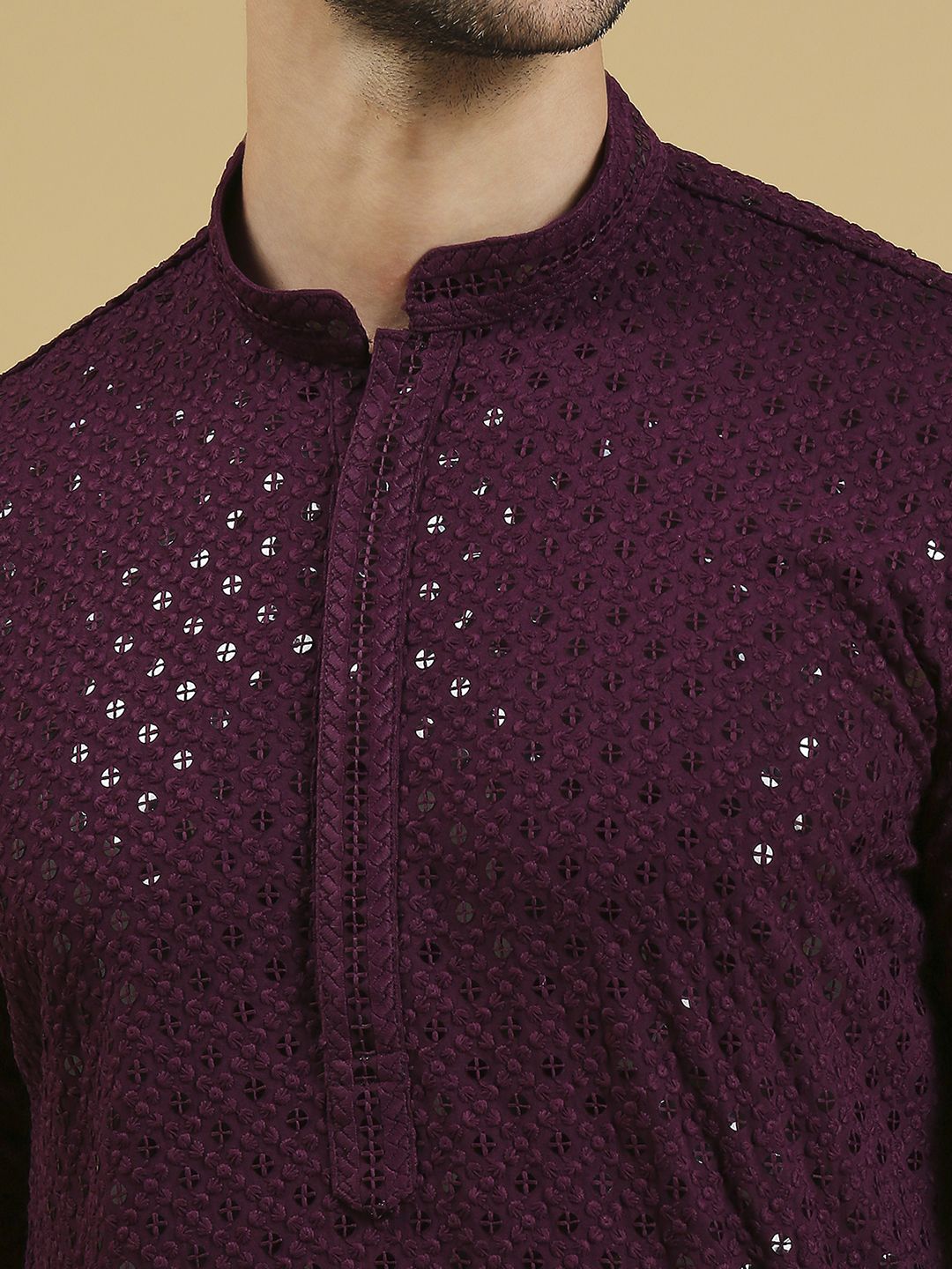Fabnuma Handcrafted Purple Mens Chikankari Kurta - Fabnuma