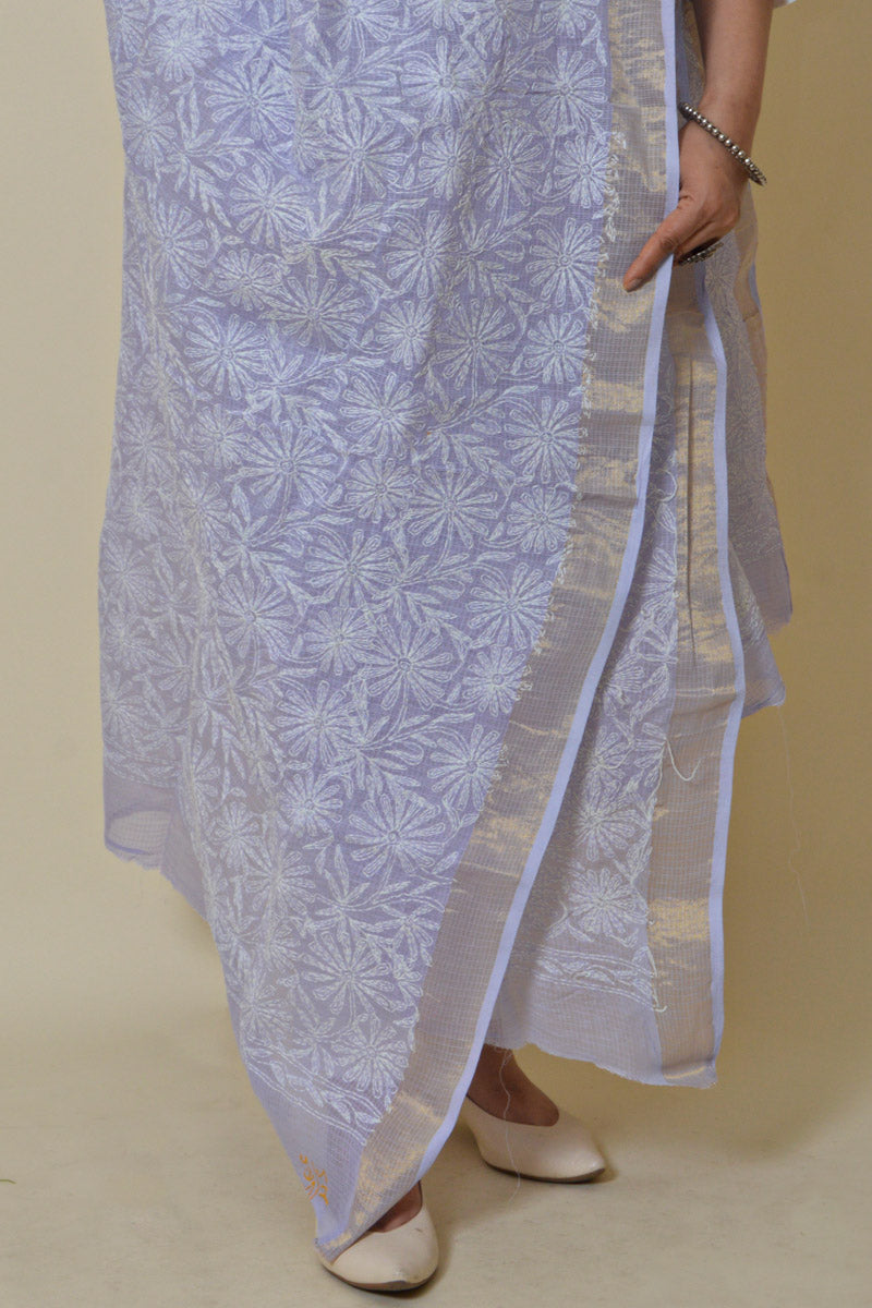 Fabnuma Handcrafted Lavender Kota Cotton Allover Chikankari Dupatta - Fabnuma