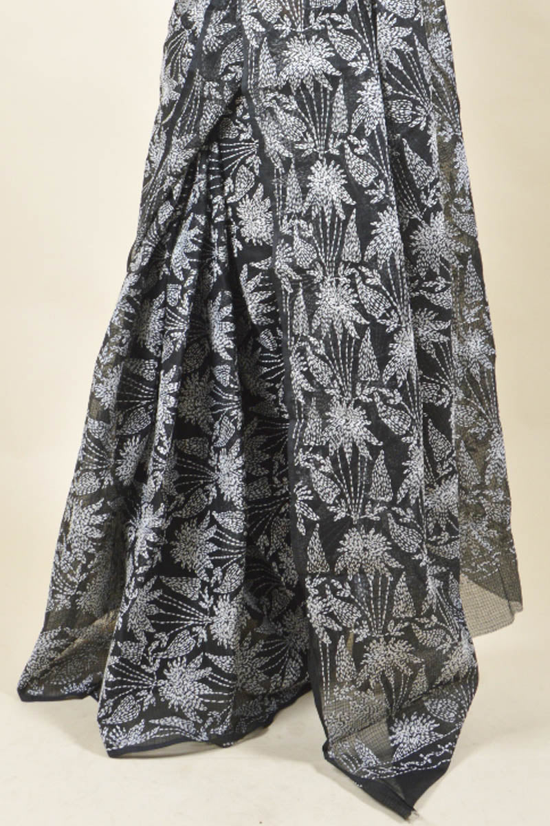 Fabnuma Handcrafted Black Kota Cotton Chikankari Saree-Blouse - Fabnuma