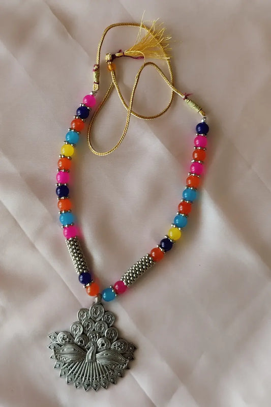 Fabnuma Handcrafted Multi Beaded Neckpiece & Oxidize Plated Pendant - Fabnuma