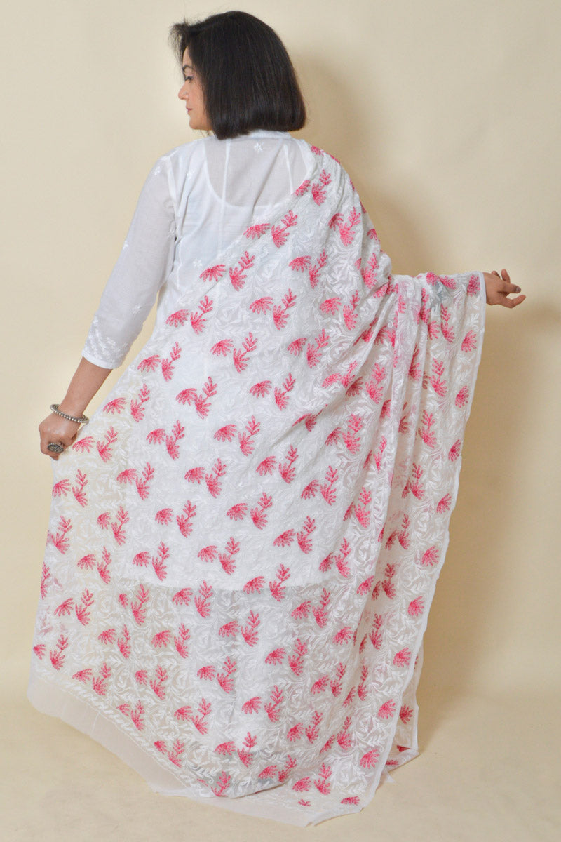 Fabnuma Handcrafted White Georgette Allover Tepchi Chikankari Dupatta - Fabnuma