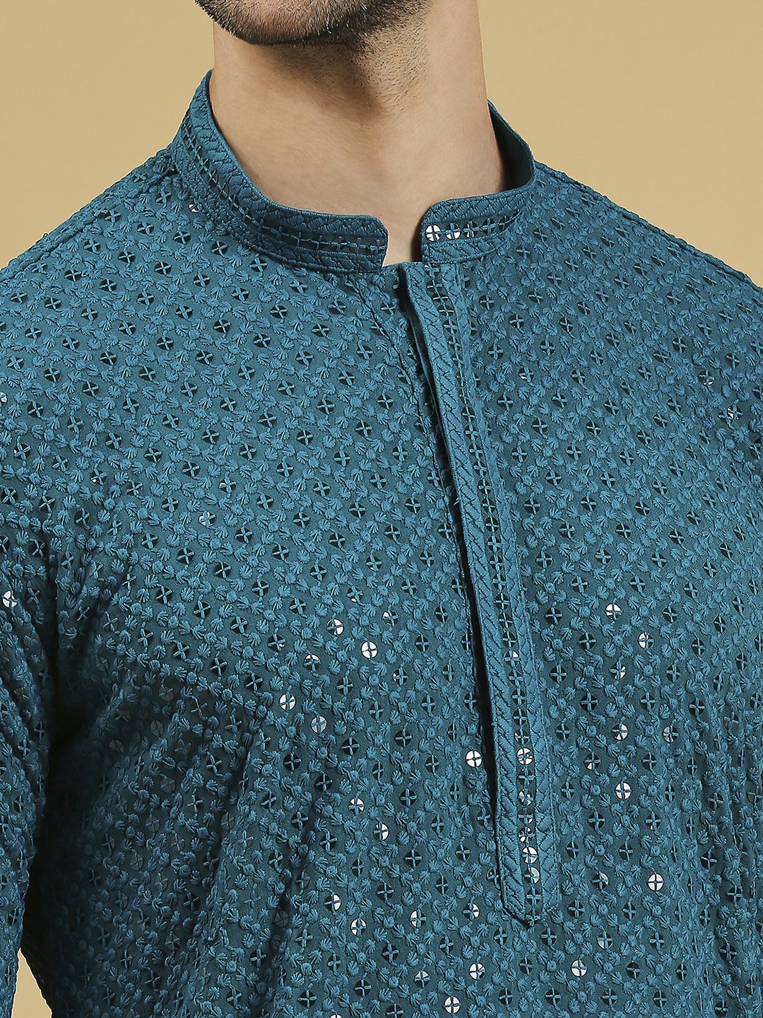 Fabnuma Handcrafted Blue Mens Chikankari Kurta - Fabnuma