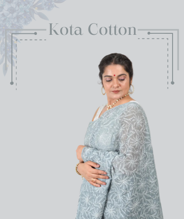 Fabnuma Handcrafted Sky Blue Kota Cotton Chikankari Dupatta - Fabnuma