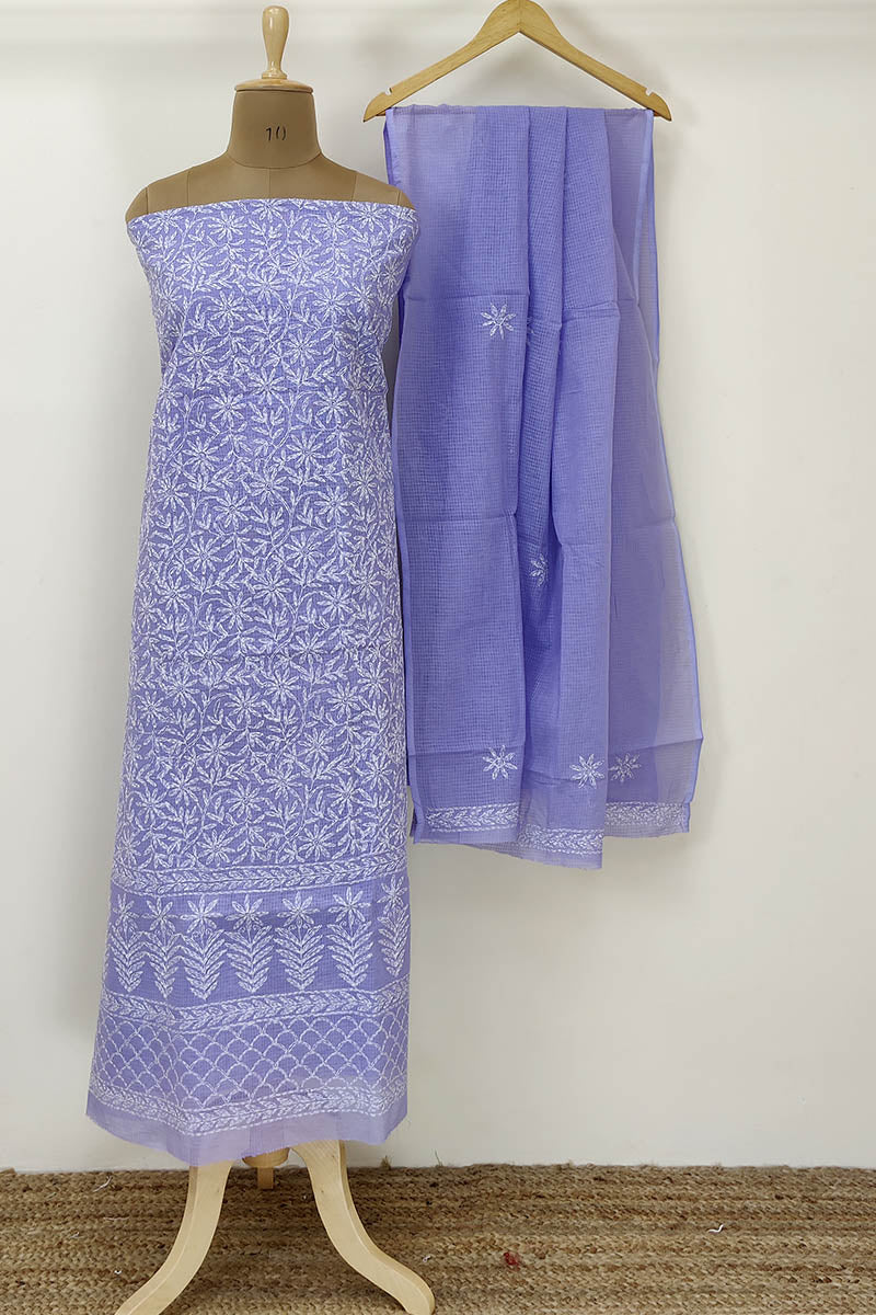 Fabnuma Handcrafted Lavender Kota Cotton Chikankari Kurta Dupatta Set - Fabnuma