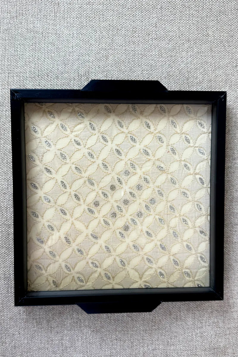 Beige Handcrafted Lucknowi Chikankari Tray & Tea Coaster Set With hand-embroidered Lucknowi Chikankari