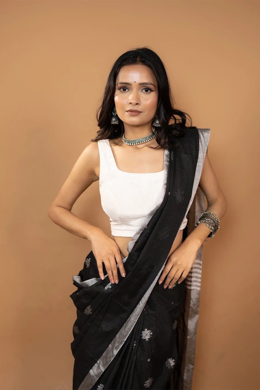 Black Bengal handloom khadi cotton saree