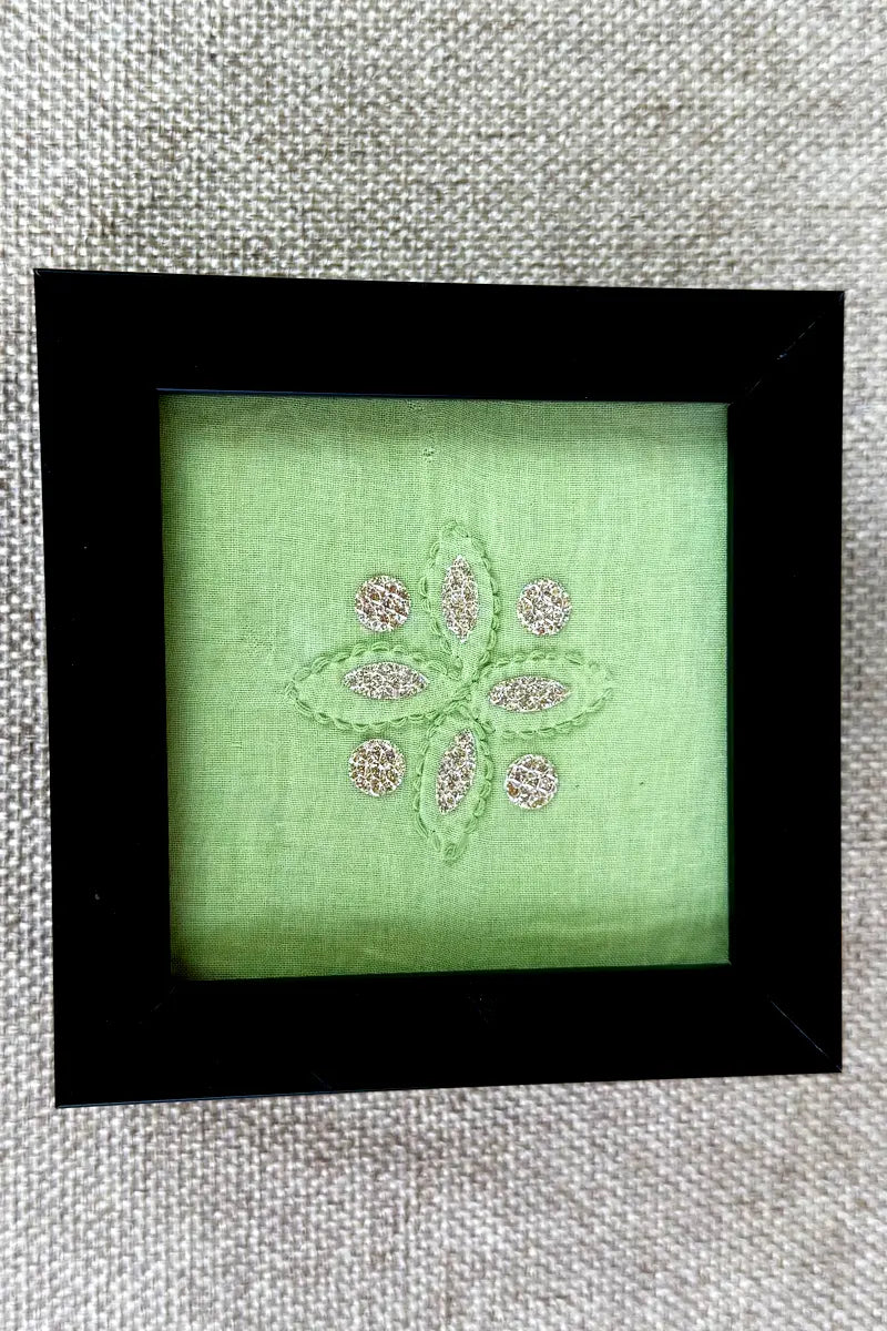 Green Handcrafted Lucknowi Chikankari Tray & Tea Coaster Set With hand-embroidered Lucknowi Chikankari