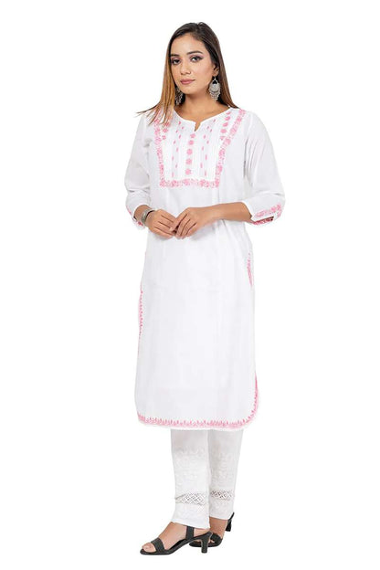 Fabnuma Handcrafted  Chikankari White Cotton Kurti - Fabnuma