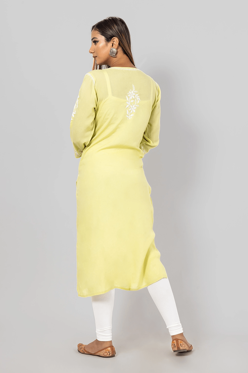 Fabnuma Handcrafted  Chikankari Lemon Rayon Cotton Kurti - Fabnuma